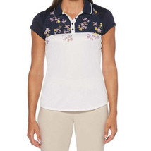 Pga Tour Womens Floral Print Colorblocked Golf Polo T-Shirt, Peacoat Size Small - £33.06 GBP