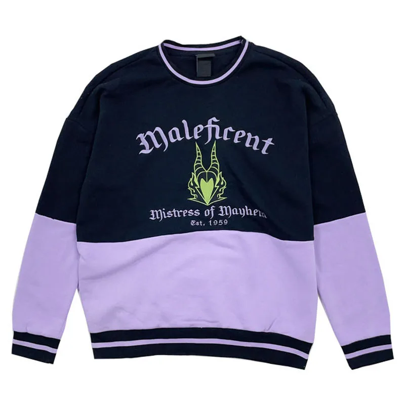  Villains Maleficent Evil  Embroidery Sweatshirt Women Contrast Color Fleece Pul - £122.28 GBP