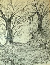 1961 Rare, original, &amp; signed Doris Gerofsky landscape sketch ink drawing - $2,951.99