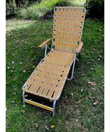 Vintage Aluminum Folding Nylon Webbed Woven Lounge Lawn Chair  Yellow Se... - $45.00