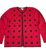 Vintage PENDLETON Womens M Red Beaded Wool Open Cardigan Sweater Classic... - $44.55