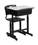 Student Desk &amp; Chair Adjust. Hgt. Black Pedestal Frame 2 Book Bag Backpa... - $252.87 CAD