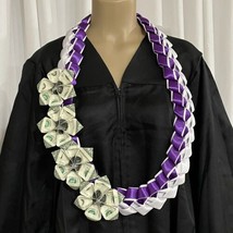 Graduation Money Lei Flower Bills Purple &amp; White Four Braided Ribbons 2024 - £54.38 GBP