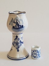 Delft Blue Holland Taper Candle Holder Tulip &amp; Germany Danube Onion Chime - £11.63 GBP