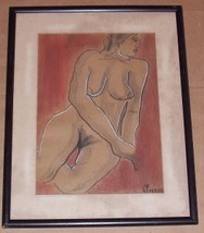 1968 Signed A. Farago Nude Erotica Charcoal Portrait - £454.50 GBP