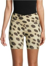 NWT We Wore What Women&#39;s Tan Pull On Splice Cheetah Print Biker Shorts Size L - £23.58 GBP