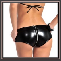 Faux PU Leather Bikini Panties - Zipper Front to Back - Open Fly w/ Belt Loops image 2