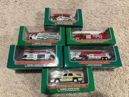 Lot 6 Miniature Hess Trucks Rescue Vehicles Fire Truck, Police Car, Etc ... - $41.99