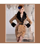 Fashion Wool Leopard Slim Trench Coat Large Collar and Sleeves Trimmed Faux Fur  - £141.03 GBP