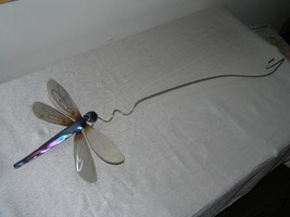 Silver &amp; Purple Ombre Metal Dragonfly with Etched Wings Garden Post Decoration – - £14.85 GBP