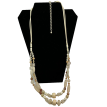 Chico&#39;s 36&quot; Shades of Creamy Peach Tan Colored Baubles &amp; Stone Rope Necklace - $27.84