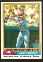 1981 Topps Baseball Card # 206 Philadelphia Phillies Mike Schmidt Record Breaker - £0.98 GBP
