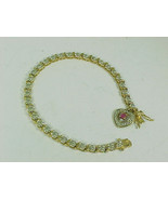 GOLD over STERLING SILVER Link Bracelet with Genuine RUBY Charm - 7 1/4 ... - £51.95 GBP