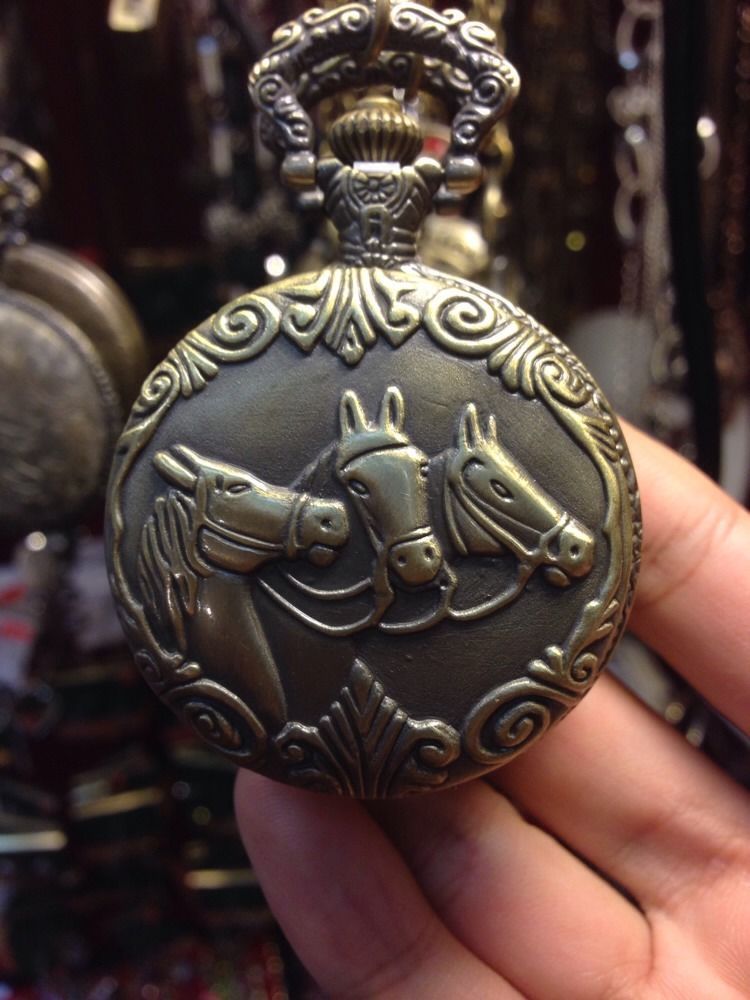Primary image for NEW Antique Vintage Big Bronze Tone Horse Pendant Quartz Pocket Watch Necklace