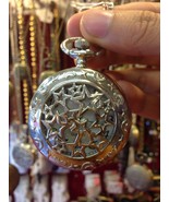 Antique Vintage Skeleton silver Chain Quartz Pendant Clock Pocket Watch - £15.40 GBP