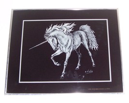 1979 H. W. Hoag &quot;Unicorn&quot; Sketched Glass Framed Art - £227.44 GBP