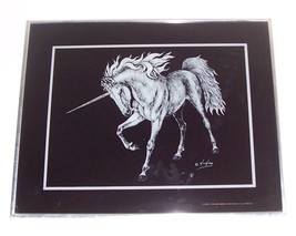 1979 H. W. HOAG &quot;UNICORN&quot; SKETCHED GLASS FRAMED ART - $289.14