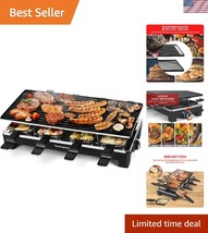 Versatile 2-in-1 Ractte Electric Grill with 8 Cheese Melt Pans for Indoo... - $143.99