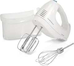 6-Speed Electric Hand Mixer with Whisk Beaters Snap-On Storage Case White - £23.97 GBP
