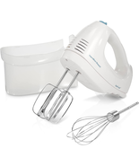 6-Speed Electric Hand Mixer with Whisk Beaters Snap-On Storage Case White - £23.42 GBP