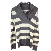 Love Change Womens Shawl Stripe Sweater Size M Gray Cream Long Sleeves Acrylic - £16.28 GBP
