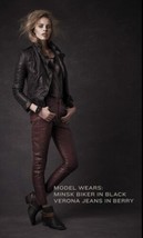 $300 MUUBAA Verona lamb leather jeans US-1 ox blood red tapered zip leg pant UK4 - £62.57 GBP