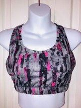 Layer 8 Gray Black Pink Athletic Sports Bra Sz M Wireless Splatter Desig... - £10.29 GBP