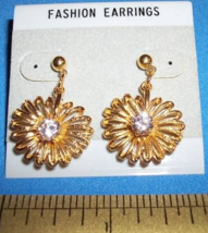 Fashion Gift Girl Accessory Set Gold Flower Gem Dangle Post Earrings Jewelry New - £5.32 GBP