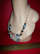 Women Jewelry Pastel Blue Flower Pendant Strand Bead Necklace Fashion Tr... - £7.44 GBP