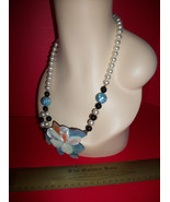 Women Jewelry Pastel Blue Flower Pendant Strand Bead Necklace Fashion Tr... - £7.44 GBP