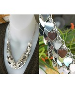 Vintage Multiple Hearts Dangling Bib Necklace Layered Silver Chain  - £38.32 GBP