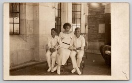 RPPC Mother with Two Sons Portrait  Seville Train Depot Spain Postcard E24 - $14.95