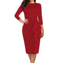 Women&#39;S 3/4 Sleeve Round Neck Casual Stretchy Bodycon Sheath Knee-Length Party C - £48.24 GBP