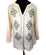 Style &amp; Co. Top Juniors Size X-Large Beige Knit Button Front Embroidered LS - $15.84