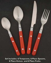 24 Piece Casual Living Stainless Steel Red Handle Flatware Set - £28.11 GBP