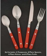  24 Piece Casual Living Stainless Steel Red Handle Flatware Set - £27.97 GBP