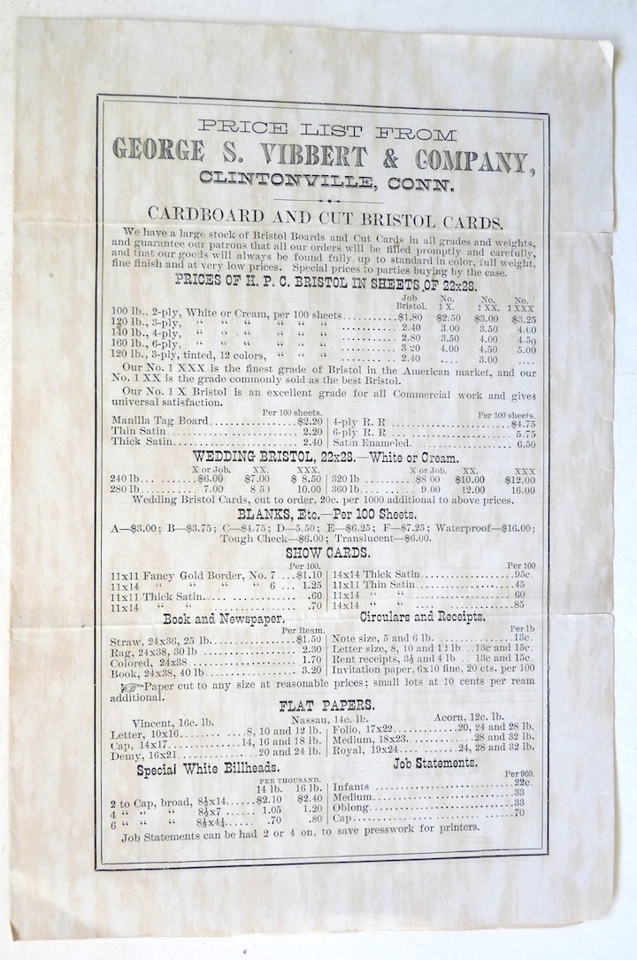 Vibbert Clintonville CT antique advertising flyer cardbord Bristol cards... - $14.00