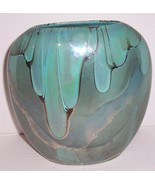 1989 SIGNED Nielsen&#39;s Ceramics Platinum Overlay Handmade Turquoise Vase - £227.52 GBP