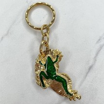 Gold Tone Green Frog Lily Pad Keychain Keyring - $6.92