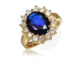 Size 8 Brass 18K Yellow Gold Plated Blue Zircon Crystal Lady Ring - £11.82 GBP