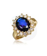 Size 8 Brass 18K Yellow Gold Plated Blue Zircon Crystal Lady Ring - £11.57 GBP