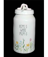 Rae Dunn &quot;HOME IS WHERE MOM IS&quot; Wraparound Flowers 9.5&quot; Tall Sealed Cani... - $38.99