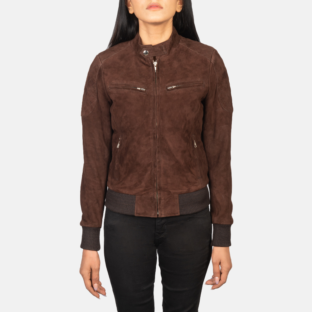 LE Zenna Brown Suede Bomber Jacket