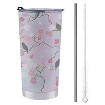Mondxflaur Flower Bird Steel Thermal Mug Thermos with Straw for Coffee - £16.76 GBP