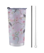 Mondxflaur Flower Bird Steel Thermal Mug Thermos with Straw for Coffee - $28.78 CAD
