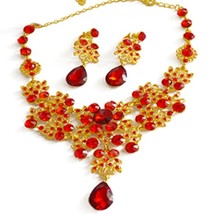 Elegant Bridal Wedding Party Prom Red And Gold Crystal Alloy Necklace Ea... - $14.99