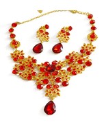 Elegant Bridal Wedding Party Prom Red And Gold Crystal Alloy Necklace Ea... - £11.98 GBP