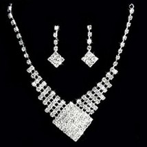 Elegant White Gold Plated Crystal Necklace Collar Bib Pendant Earring Set - $29.99