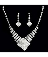 Elegant White Gold Plated Crystal Necklace Collar Bib Pendant Earring Set - £23.96 GBP
