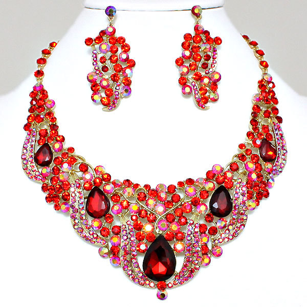 Elegant Red And Gold Crystal Necklace main image 1